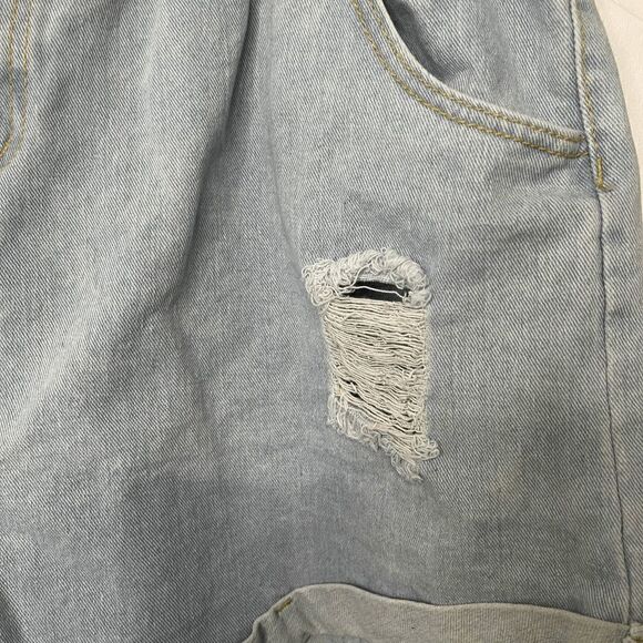 SHEIN Women's Distressed Rolled Bottom Hem Light Denim Paperbag Shorts Size 2XL - Picture 8 of 9